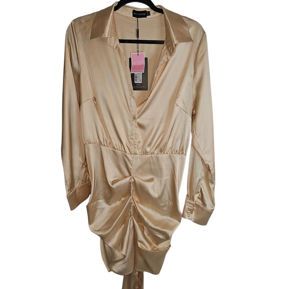 Elegant Champagne Tie-Waist Dress - Picture 2 of 5